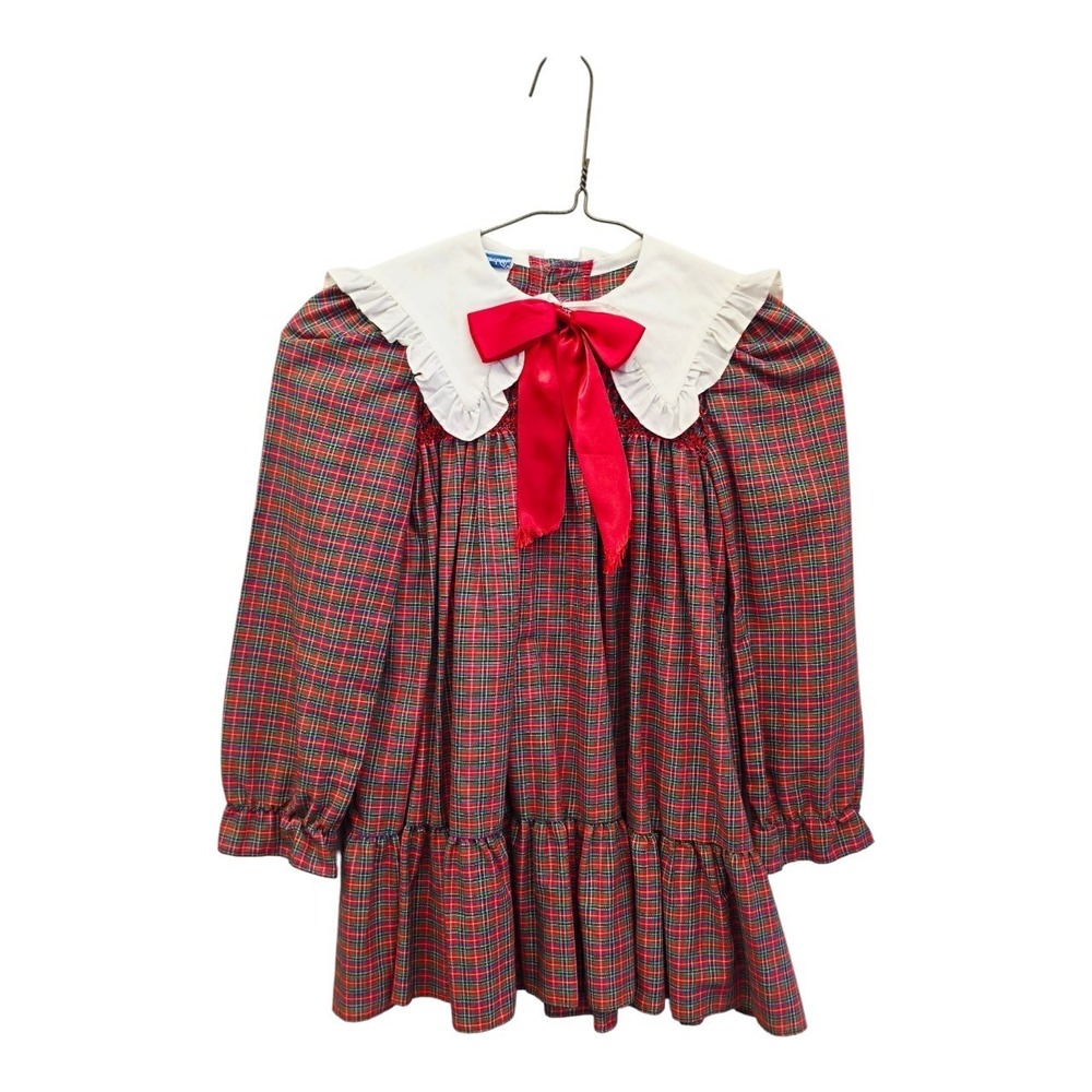 Vintage Polly Flinders Girls Red Tartan Plaid Christmas Holiday Dress 6 F6527